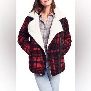 Faherty Montana Plaid Faux Shearling Moto Jacket